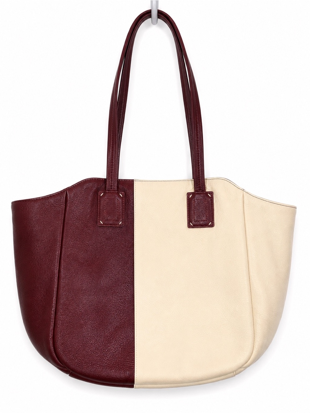 Splendid Large Colorblock Leather Tote Shoulder Bag Burgundy Cream Discontinued - Picture 3 of 15